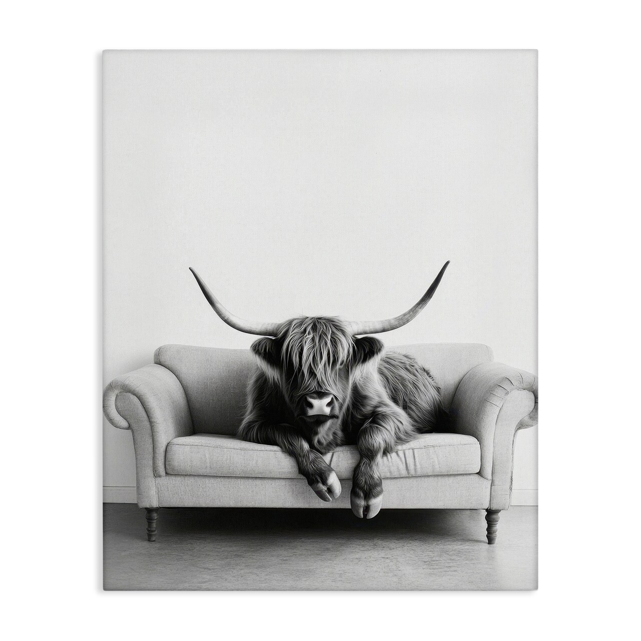 Stupell Industries Highland Cow on Couch Canvas By Petal Prints Design